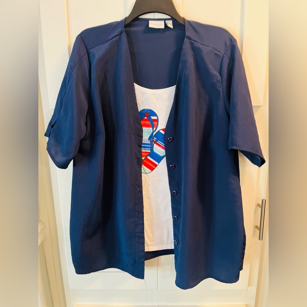 Kim Rogers Navy Textured Short Sleeve Top